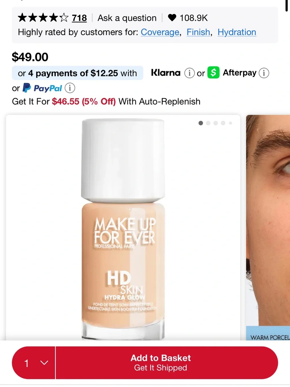 Makeup Forever HD Skin Hydra Glow Foundation - 1Y08 Warm Porcelain Fair to Light